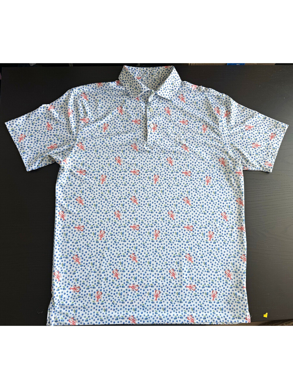 Rhoback The Down East Performance Polo Shirt Mens Medium Lobster Blueberry LE